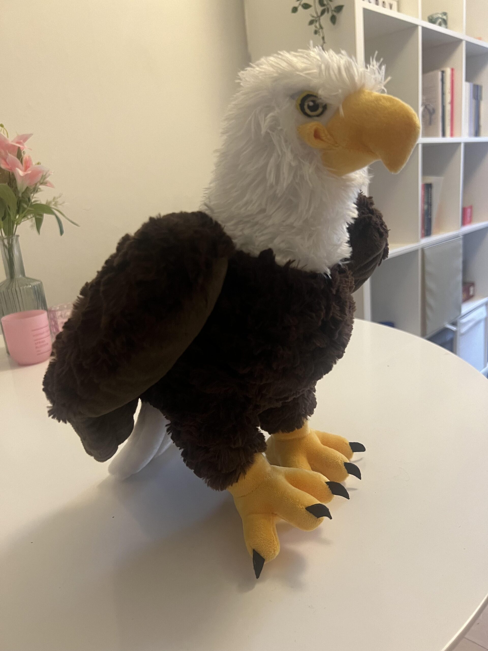 Vue de côté de la peluche aigle Wild Republic Cuddlekins Eco