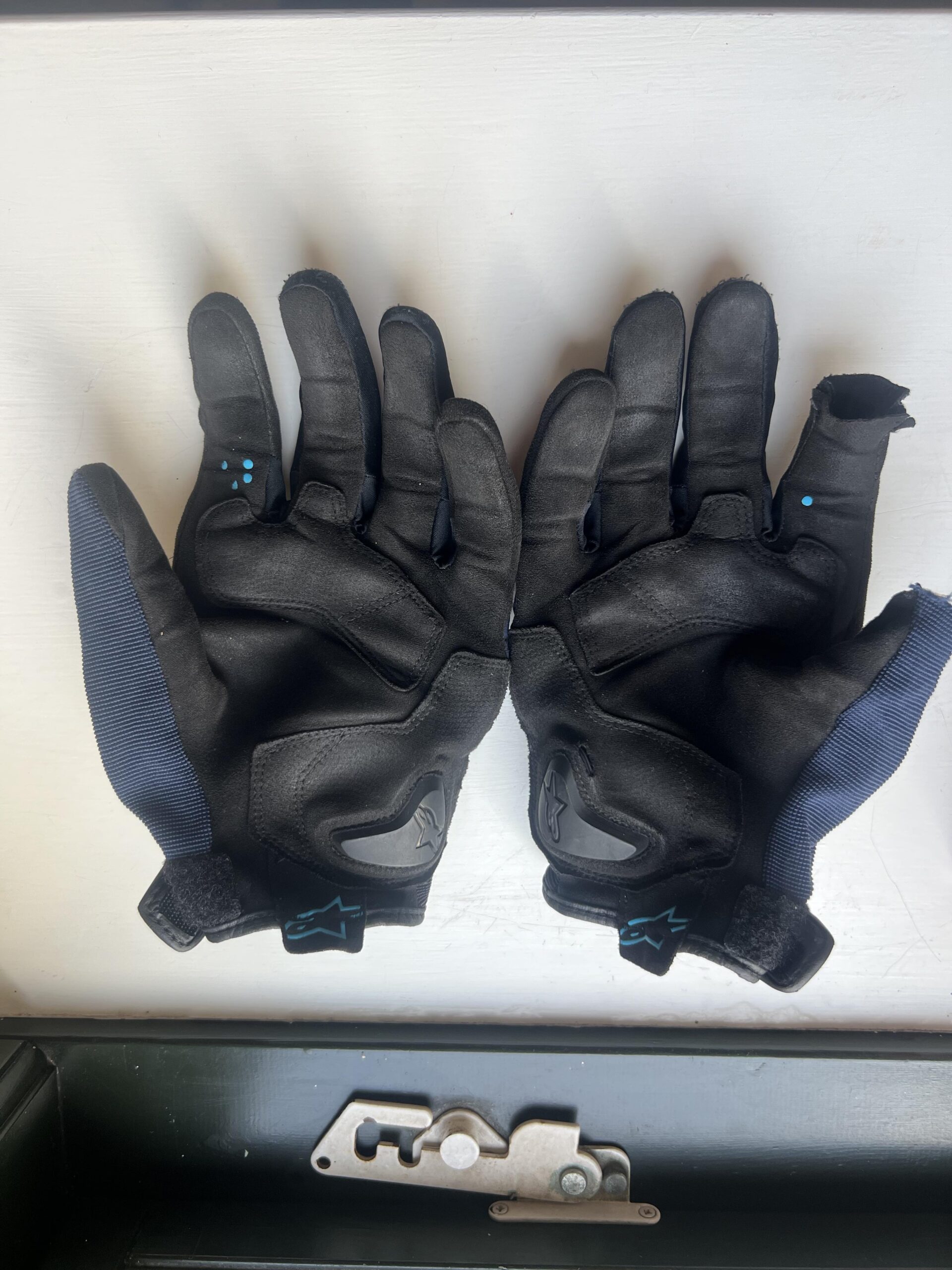 Palm side of Alpinestars Chrome V2 gloves after about 5,500 km