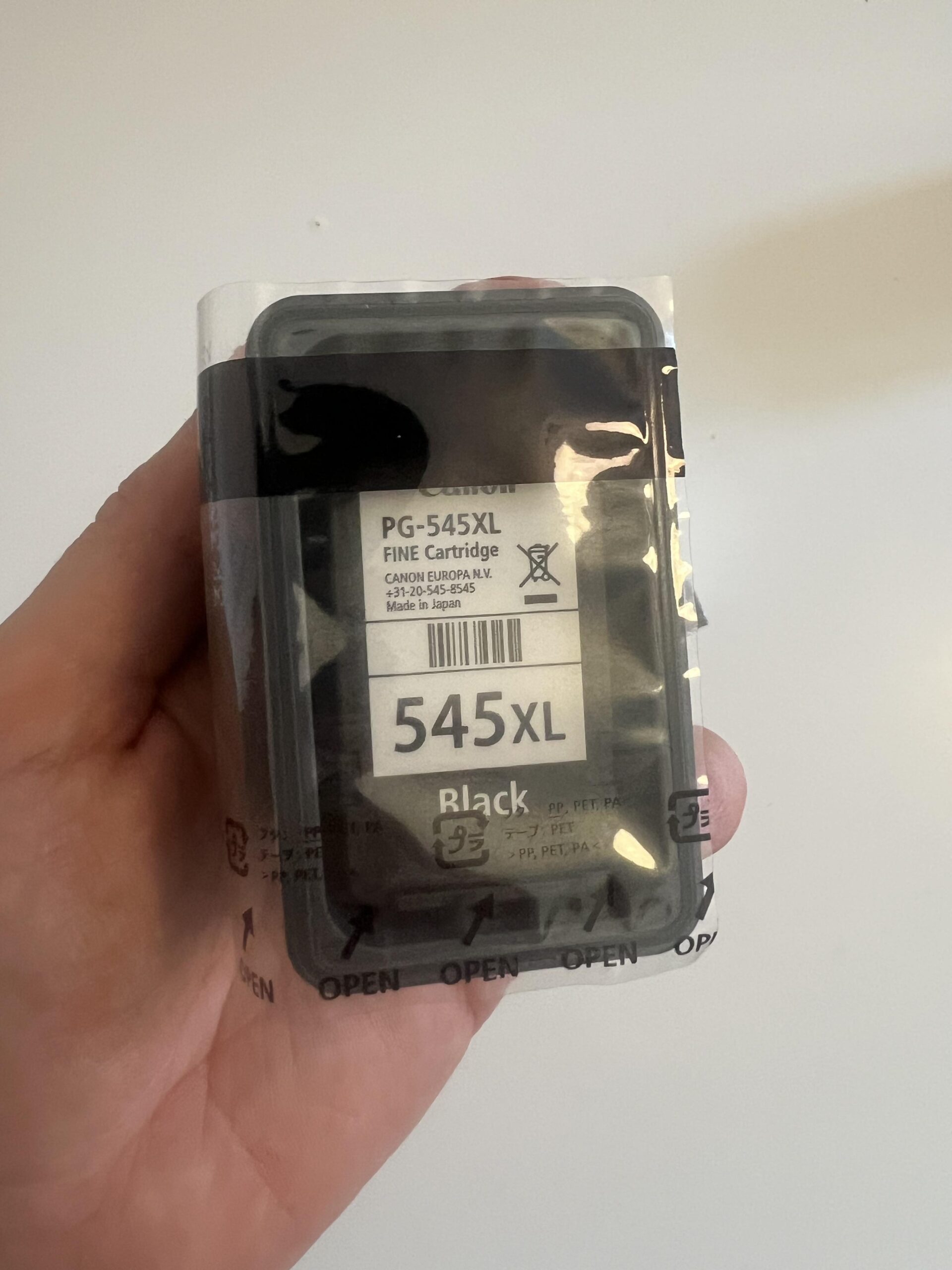 Canon PG-545XL Black cartridge in its clear protective packaging before installation