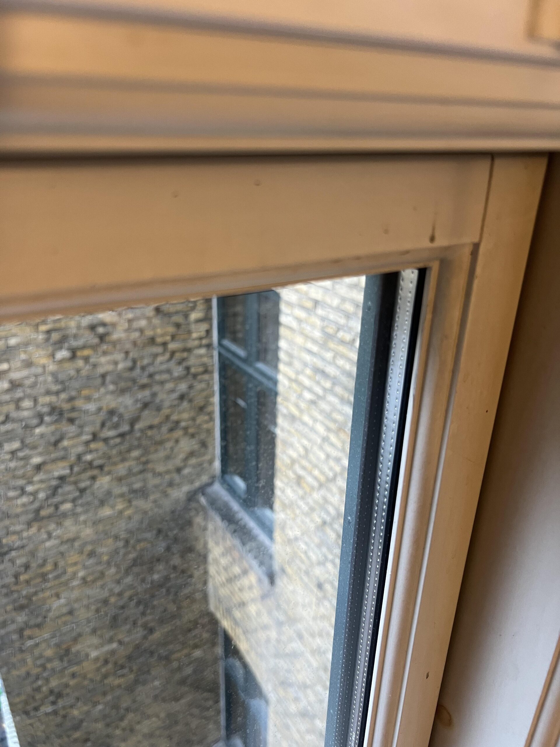Close-up of the glass surface photographed during cleaning