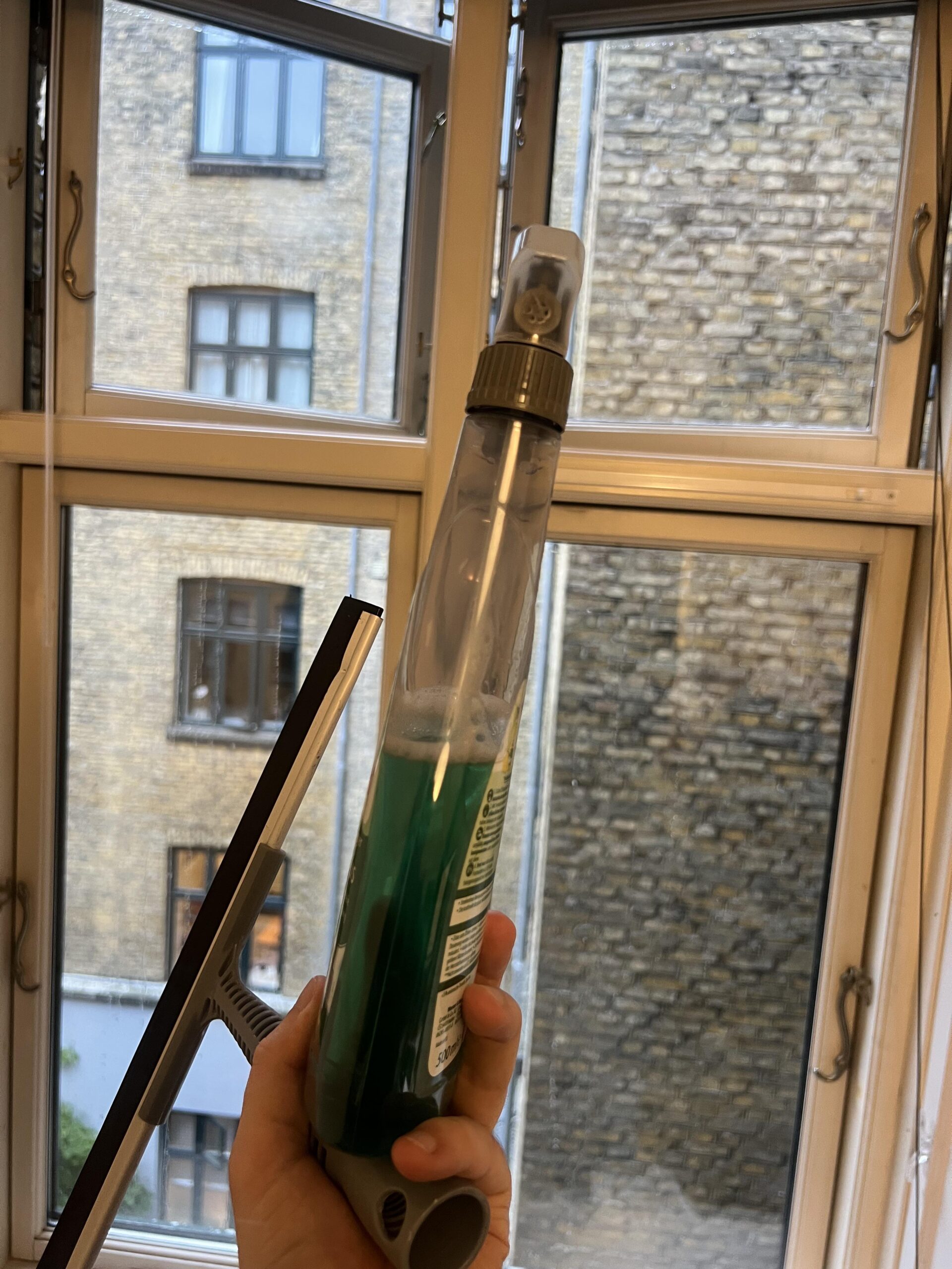 The bottle alongside the window-cleaning tool I used