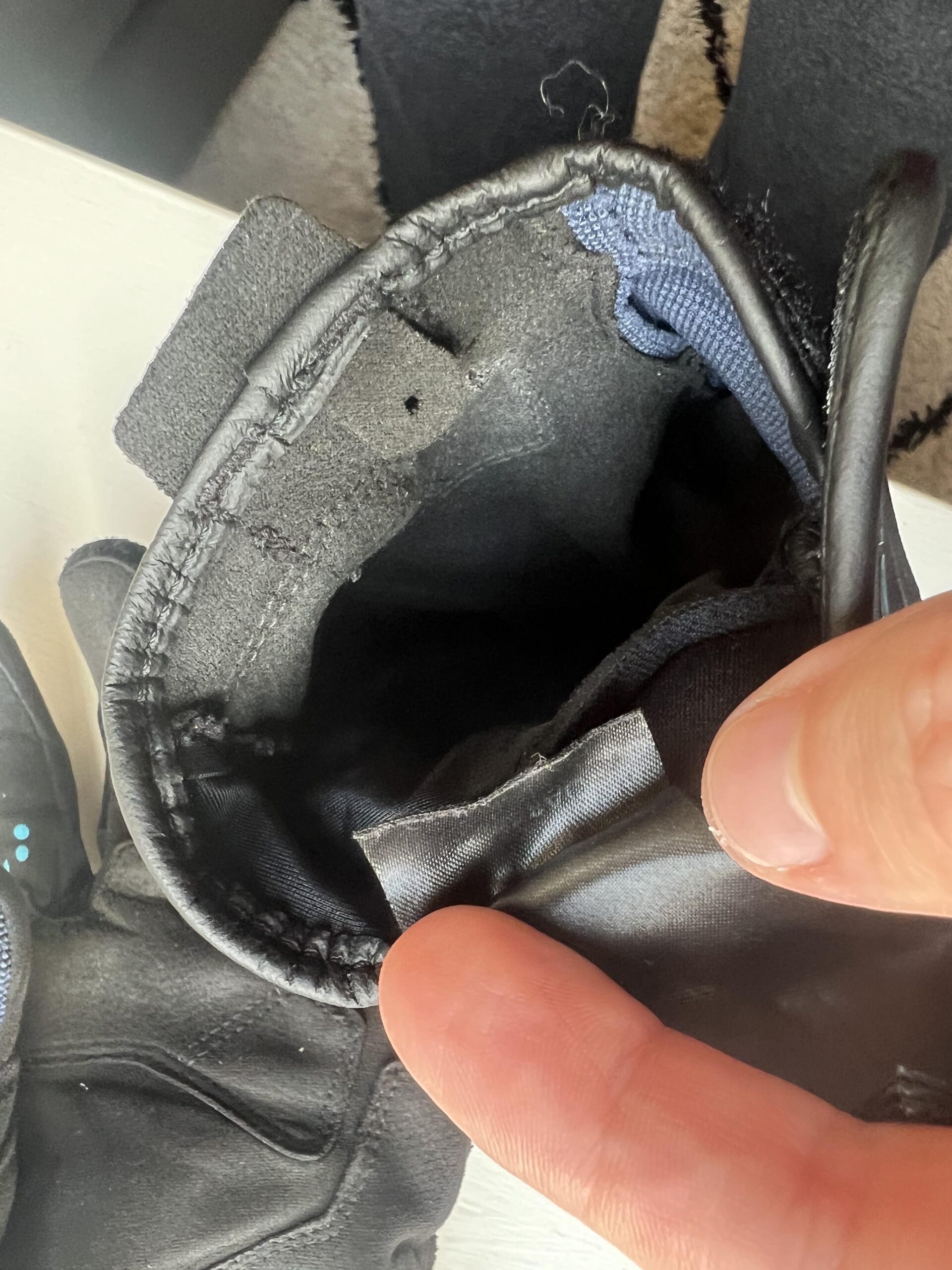 Inside of Alpinestars Chrome V2 gloves after regular summer use