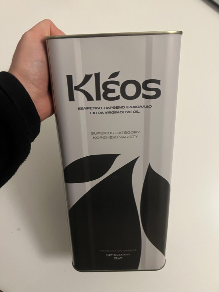 Original photo of Kleos Greek extra virgin olive oil 5 litre metal tin, Koroneiki variety